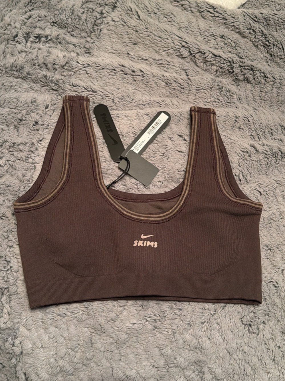 SKIMS Brown Ribbed Seamless Scoop Bralette with Logo